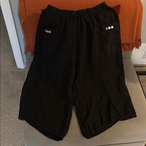 Black Linen Pants with Button Accents